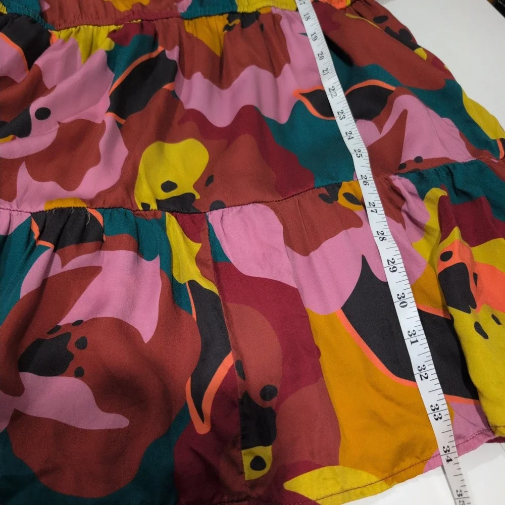Marine Layer Floral Ruffle Tiered Mini Dress Tencel Burgundy Medium‎
